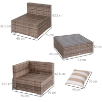 Outsunny Salotto da Giardino in Rattan da 7 Pezzi con Tavolino e Divano Modulabile con Cuscini, Grigio(m-3)