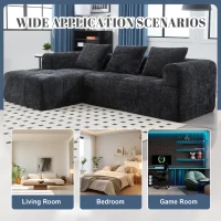 Oversized Modular L-Shaped Sofa with Deep-Seated Sleeper Design, Plush Sectional Sofa with Hidden Side Pockets, 250L x 158W x 60H cm, Black(m-4)