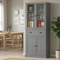 HOMCOM Buffet mueble de cocina armario de cocina 4 puertas, 2 puertas vitradas y 1 cajón estantes regulables - gris(m-6)