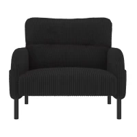 Corduroy Single-Seater Armchair with High-Density Foam Cushion, Ergonomic Wide Seat with Double Side Storage Pockets, 67L x 75W x 79H cm, Black(m-2)