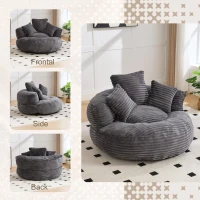 Giant Bean Bag Chair with Shredded Memory Foam, Pre-Filled Lounge Chair with High Back, 108L x 108W x 52H cm, Dark Gray(m-5)
