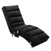 Fabric Relaxation Chaise Longue with Gentle Vibration, Contoured Ergonomic Floor Lounger with Side Pocket, 148L x 55W x 87H cm, Black(m-2)