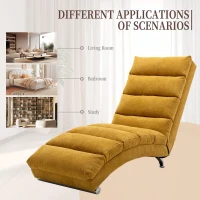 Fabric Relaxation Chaise Longue with Gentle Vibration, Contoured Ergonomic Floor Lounger with Side Pocket, 148L x 55W x 87H cm, Yellow(m-6)