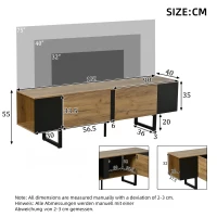Natural-Wood TV Cabinet with Open Shelves and Soft-Close Doors, Stylish TV Stand with Durable Chipboard Construction, 180L x 40W x 55H cm, Natural(m-3)