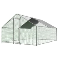 Recinto de livre circulação para galinhas, estrutura em aço galvanizado com fecho de segurança, 303x400x200 cm, Prateado(m-1)
