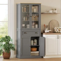 HOMCOM Buffet mueble de cocina armario de cocina 4 puertas, 2 puertas vitradas y 1 cajón estantes regulables - gris(m-2)