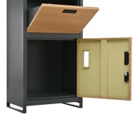 Parcel Mailbox with Integrated Planter and Letter Storage, Anti-Theft Parcel Delivery Box with Viewing Window, 50L x 37W x 118.5H cm, Grey+Wood(m-11)