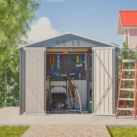 Abrigo de jardim metálico, porta dupla larga, para arrumação de ferramentas e equipamentos de jardim, 229x180x191 cm, Antracite(m-5)