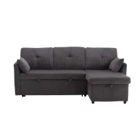 Stylish Sectional Sleeper Sofa with Reversible Storage Chaise, 3-In-1 L-Shaped Sofa with Corduroy Upholstery, 206L x 130W x 88H cm, Charcoal Grey(m-2)
