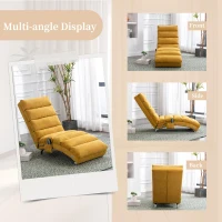 Fabric Relaxation Chaise Longue with Gentle Vibration, Contoured Ergonomic Floor Lounger with Side Pocket, 148L x 55W x 87H cm, Yellow(m-4)