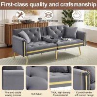 Two-Seater Convertible Sofa Bed with 3-Level Adjustable Backrest, Space-Saving Sleeper Sofa with High-Density Foam, 174L x 76W x 71.5H cm, Grey(m-6)