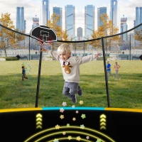 Outdoor Trampoline with Basketball Hoop and Safety Net, Heavy Duty Rebounder with Weatherproof Steel Frame, 366L x 366W x 76H cm, Blue(m-7)