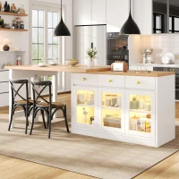 Extendable Kitchen Island with Multicolour RGB LED Lighting, Modern Dining Table with 3 Deep Drawers, 120L x 40W x 75.5H cm, White(m-7)