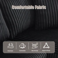 Modular L-Shaped Sectional Sofa with Deep Seat, Plush Corduroy Boneless Couch for Living Room, 257L x 160W x 80H cm, Black(m-7)