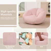 Shell-Shaped Bean Bag Chair with High-Rebound Memory Foam Filling, Ergonomic Floor Lounger with Faux Fur Removable Cover, 100L x 90W x 57H cm, Pink(m-5)