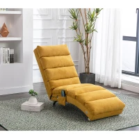 Fabric Relaxation Chaise Longue with Gentle Vibration, Contoured Ergonomic Floor Lounger with Side Pocket, 148L x 55W x 87H cm, Yellow(m-7)
