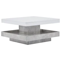 360° Rotating Square Coffee Table with Concealed Storage Compartments, White Center Table with Durable Construction, 70L x 70W x 36H cm, White(m-13)