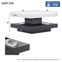 Contemporary Coffee Table with Large-Capacity Lower Shelf, 2-Tone Center Table with Recessed Compartments, 70L x 70W x 36H cm, Black(m-3)