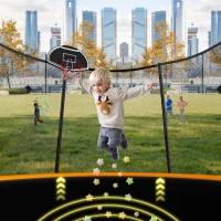 Outdoor Trampoline with Basketball Hoop and Safety Net, Heavy Duty Rebounder with Weatherproof Steel Frame, 366L x 366W x 76H cm, Orange(m-7)