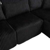 Modular L-Shaped Sectional Sofa with Deep Seat, Plush Corduroy Boneless Couch for Living Room, 257L x 160W x 80H cm, Black(m-11)