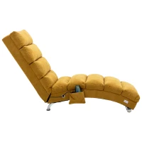 Fabric Relaxation Chaise Longue with Gentle Vibration, Contoured Ergonomic Floor Lounger with Side Pocket, 148L x 55W x 87H cm, Yellow(m-14)