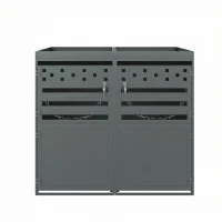 Double Wheelie Bin Storage Box with Planting Top and Tipping Chains, Galvanised Steel Lockable Bin Store with Ventilation Slots, 132L x 80W x 125H cm, Grey(m-2)