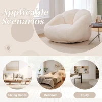 Shell-Shaped Bean Bag Chair with High-Rebound Memory Foam Filling, Ergonomic Floor Lounger with Faux Fur Removable Cover, 100L x 90W x 57H cm, Beige(m-8)