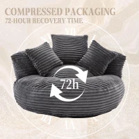 Giant Bean Bag Chair with Shredded Memory Foam, Pre-Filled Lounge Chair with High Back, 108L x 108W x 52H cm, Dark Gray(m-7)