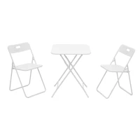 Conjunto bistrô dobrável de 3 peças em aço, com 2 cadeiras + 1 mesa, Branco(m-1)