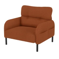 Corduroy Single-Seater Armchair with High-Density Foam Cushion, Ergonomic Wide Seat with Double Side Storage Pockets, 67L x 75W x 79H cm, Orange(m-9)