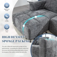 Oversized Modular L-Shaped Sofa with Deep-Seated Sleeper Design, Plush Sectional Sofa with Hidden Side Pockets, 250L x 158W x 60H cm, Grayi(m-6)