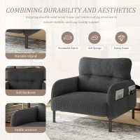 Corduroy Single-Seater Armchair with High-Density Foam Cushion, Ergonomic Wide Seat with Double Side Storage Pockets, 67L x 75W x 79H cm, Gray(m-5)