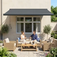 Outsunny 4 x 3(m) Full Cassette Electric Awning with Remote Controller, Aluminium Frame DIY Retractable Garden Awning, UPF50+ Sun Shade Canopy for Deck Door Window, Dark Grey(m-9)