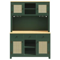 Large Freestanding Storage Cabinet with Adjustable Shelves, Tall Kitchen Cupboard with Colour-Changing Lighting, 120L x 40W x 180H cm, Antique Green(m-2)