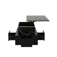 Lift-Top Coffee Table with 4 Drawers and Hidden Storage, Multi-Functional Center Table with Open Shelf and USB Port, 100L x 50W x 40H cm, Black(m-13)