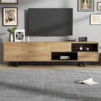 Living Room TV Cabinet with Multi‑Functional Chipboard Storage, Modern TV Stand with 2 Diagonal Drawers, 173L x 38W x 48H cm, Natural Wood(m-1)