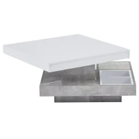 360° Rotating Square Coffee Table with Concealed Storage Compartments, White Center Table with Durable Construction, 70L x 70W x 36H cm, White(m-12)