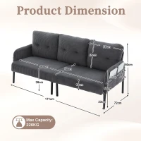 Oversized Two-Seater Corduroy Sofa with Ergonomic Curves, Comfortable Loveseat with Dual Side Storage Pockets, 171L x 72W x 80H cm, Charcoal Grey(m-3)