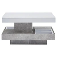 360° Rotating Square Coffee Table with Concealed Storage Compartments, White Center Table with Durable Construction, 70L x 70W x 36H cm, White(m-14)