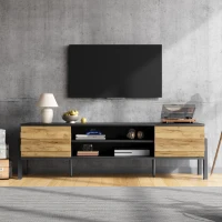 Low-Profile TV Cabinet with Soft-Close Hinges and Adjustable Shelves, Stylish TV Stand with 2 Cabinets, 175L x 39.5W x 53H cm, Natural(m-7)