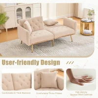 Modern 2-Seater Sofa with 3-Position Adjustable Backrest, Convertible Loveseat with Thick Padded Cushions, 165L x 72.5W x 75H cm, Beige(m-7)
