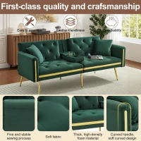 Two-Seater Convertible Sofa Bed with 3-Level Adjustable Backrest, Space-Saving Sleeper Sofa with High-Density Foam, 174L x 76W x 71.5H cm, Green(m-6)