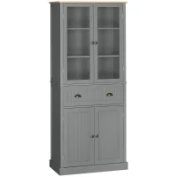 HOMCOM Buffet mueble de cocina armario de cocina 4 puertas, 2 puertas vitradas y 1 cajón estantes regulables - gris(m-1)