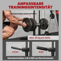 SPORTNOW Stacja siłowa Fitnessstation z wyciągiem górnym, drążkiem butterfly, regulowaną ławką Preacher, trenażerem nóg, do 120 kg Czarny+Czerwony(m-4)