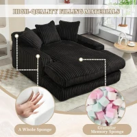 Modern Oversized Chaise Lounge Chair with Memory Foam Seat, Versatile Sofa Bed for Living Room or Bedroom, 155L x 125W x 63H cm, Black(m-5)
