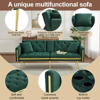 Two-Seater Convertible Sofa Bed with 3-Level Adjustable Backrest, Space-Saving Sleeper Sofa with High-Density Foam, 174L x 76W x 71.5H cm, Green(m-5)