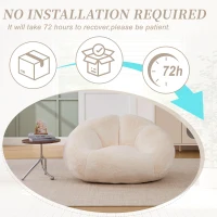 Shell-Shaped Bean Bag Chair with High-Rebound Memory Foam Filling, Ergonomic Floor Lounger with Faux Fur Removable Cover, 100L x 90W x 57H cm, Beige(m-7)