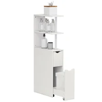 HOMCOM Dulap de Baie Slim cu Sertare și Rafturi, Dulap Economisitor de Spațiu cu Sertar pe Roți, Coloană de Baie pentru Sufragerie sau Living, 20x45x115 cm, Alb(m-11)
