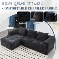Oversized Modular L-Shaped Sofa with Deep-Seated Sleeper Design, Plush Sectional Sofa with Hidden Side Pockets, 250L x 158W x 60H cm, Black(m-5)