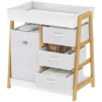AIYAPLAY Baby Changing Table, Baby Changing Unit with 3 Drawers, Large Basket and Waterproof Pad for Bedroom Nursery, White(m-11)